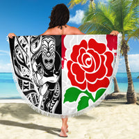 Custom New Zealand And England Rugby Beach Blanket 2023 World Cup All Black Combine Red Roses - Wonder Print Shop