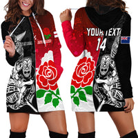 Custom New Zealand And England Rugby Hoodie Dress 2023 World Cup All Black Combine Red Roses - Wonder Print Shop