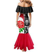 Custom New Zealand And England Rugby Mermaid Dress 2023 World Cup All Black Combine Red Roses - Wonder Print Shop