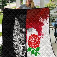 Custom New Zealand And England Rugby Quilt 2023 World Cup All Black Combine Red Roses - Wonder Print Shop