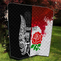 Custom New Zealand And England Rugby Quilt 2023 World Cup All Black Combine Red Roses - Wonder Print Shop