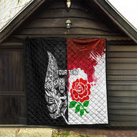 Custom New Zealand And England Rugby Quilt 2023 World Cup All Black Combine Red Roses - Wonder Print Shop