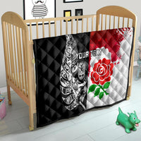 Custom New Zealand And England Rugby Quilt 2023 World Cup All Black Combine Red Roses - Wonder Print Shop