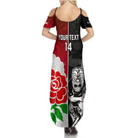 Custom New Zealand And England Rugby Summer Maxi Dress 2023 World Cup All Black Combine Red Roses - Wonder Print Shop