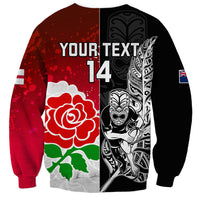 Custom New Zealand And England Rugby Sweatshirt 2023 World Cup All Black Combine Red Roses - Wonder Print Shop