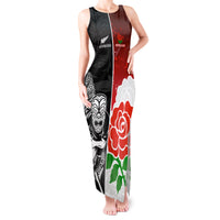Custom New Zealand And England Rugby Tank Maxi Dress 2023 World Cup All Black Combine Red Roses - Wonder Print Shop