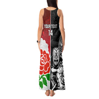 Custom New Zealand And England Rugby Tank Maxi Dress 2023 World Cup All Black Combine Red Roses - Wonder Print Shop