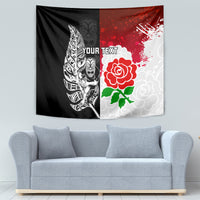 Custom New Zealand And England Rugby Tapestry 2023 World Cup All Black Combine Red Roses - Wonder Print Shop