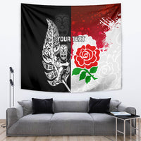 Custom New Zealand And England Rugby Tapestry 2023 World Cup All Black Combine Red Roses - Wonder Print Shop