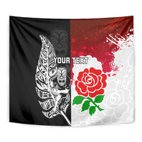 Custom New Zealand And England Rugby Tapestry 2023 World Cup All Black Combine Red Roses - Wonder Print Shop