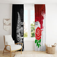 Custom New Zealand And England Rugby Window Curtain 2023 World Cup All Black Combine Red Roses - Wonder Print Shop
