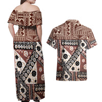 Bula Fiji Couples Matching Off Shoulder Maxi Dress and Hawaiian Shirt Unique Masi Tapa Pattern - Wonder Print Shop