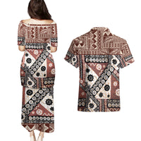 Bula Fiji Couples Matching Puletasi Dress and Hawaiian Shirt Unique Masi Tapa Pattern - Wonder Print Shop