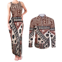 Bula Fiji Couples Matching Tank Maxi Dress and Long Sleeve Button Shirt Unique Masi Tapa Pattern - Wonder Print Shop