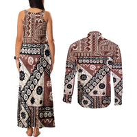 Bula Fiji Couples Matching Tank Maxi Dress and Long Sleeve Button Shirt Unique Masi Tapa Pattern - Wonder Print Shop