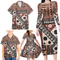 Bula Fiji Family Matching Long Sleeve Bodycon Dress and Hawaiian Shirt Unique Masi Tapa Pattern - Wonder Print Shop