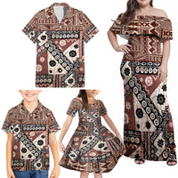 Bula Fiji Family Matching Off Shoulder Maxi Dress and Hawaiian Shirt Unique Masi Tapa Pattern - Wonder Print Shop