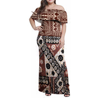 Bula Fiji Family Matching Off Shoulder Maxi Dress and Hawaiian Shirt Unique Masi Tapa Pattern - Wonder Print Shop