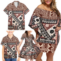 Bula Fiji Family Matching Off Shoulder Short Dress and Hawaiian Shirt Unique Masi Tapa Pattern - Wonder Print Shop