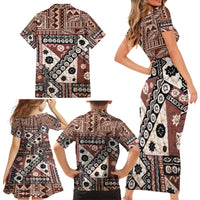 Bula Fiji Family Matching Short Sleeve Bodycon Dress and Hawaiian Shirt Unique Masi Tapa Pattern - Wonder Print Shop