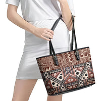 Bula Fiji Leather Tote Bag Unique Masi Tapa Pattern - Wonder Print Shop
