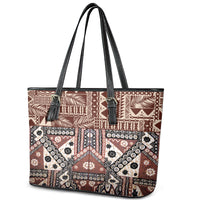 Bula Fiji Leather Tote Bag Unique Masi Tapa Pattern - Wonder Print Shop