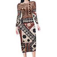 Bula Fiji Long Sleeve Bodycon Dress Unique Masi Tapa Pattern - Wonder Print Shop