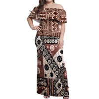 Bula Fiji Off Shoulder Maxi Dress Unique Masi Tapa Pattern - Wonder Print Shop
