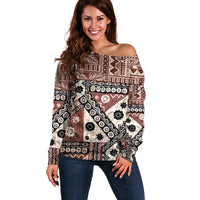 Bula Fiji Off Shoulder Sweater Unique Masi Tapa Pattern - Wonder Print Shop