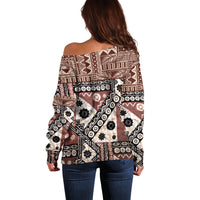 Bula Fiji Off Shoulder Sweater Unique Masi Tapa Pattern - Wonder Print Shop