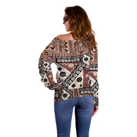 Bula Fiji Off Shoulder Sweater Unique Masi Tapa Pattern - Wonder Print Shop