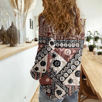 Bula Fiji Women Casual Shirt Unique Masi Tapa Pattern - Wonder Print Shop