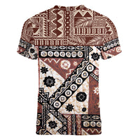 Bula Fiji Women V Neck T Shirt Unique Masi Tapa Pattern - Wonder Print Shop