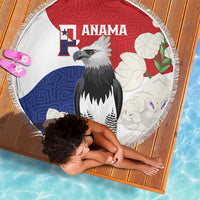 Panama Independence Day Beach Blanket Harpy Eagle With Mola Pattern - Flag Style - Wonder Print Shop