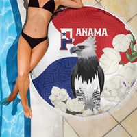 Panama Independence Day Beach Blanket Harpy Eagle With Mola Pattern - Flag Style - Wonder Print Shop