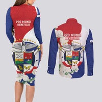 Panama Independence Day Couples Matching Long Sleeve Bodycon Dress and Long Sleeve Button Shirt Harpy Eagle With Mola Pattern - Flag Style - Wonder Print Shop