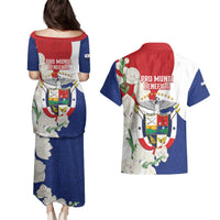 Panama Independence Day Couples Matching Puletasi and Hawaiian Shirt Harpy Eagle With Mola Pattern - Flag Style - Wonder Print Shop