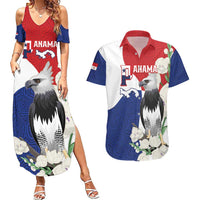 Panama Independence Day Couples Matching Summer Maxi Dress and Hawaiian Shirt Harpy Eagle With Mola Pattern - Flag Style - Wonder Print Shop