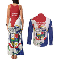 Panama Independence Day Couples Matching Tank Maxi Dress and Long Sleeve Button Shirt Harpy Eagle With Mola Pattern - Flag Style - Wonder Print Shop