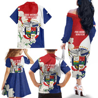 Panama Independence Day Family Matching Off The Shoulder Long Sleeve Dress and Hawaiian Shirt Harpy Eagle With Mola Pattern - Flag Style - Wonder Print Shop