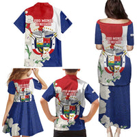 Panama Independence Day Family Matching Puletasi and Hawaiian Shirt Harpy Eagle With Mola Pattern - Flag Style - Wonder Print Shop