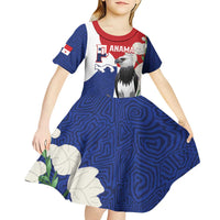 Panama Independence Day Kid Short Sleeve Dress Harpy Eagle With Mola Pattern - Flag Style - Wonder Print Shop