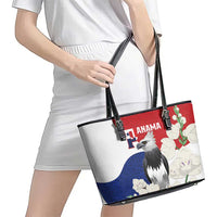 Panama Independence Day Leather Tote Bag Harpy Eagle With Mola Pattern - Flag Style - Wonder Print Shop
