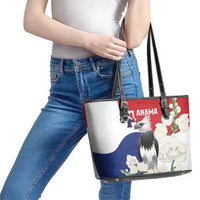 Panama Independence Day Leather Tote Bag Harpy Eagle With Mola Pattern - Flag Style - Wonder Print Shop