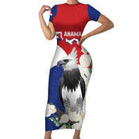 Panama Independence Day Short Sleeve Bodycon Dress Harpy Eagle With Mola Pattern - Flag Style - Wonder Print Shop