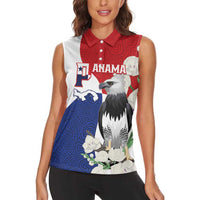 Panama Independence Day Women Sleeveless Polo Shirt Harpy Eagle With Mola Pattern - Flag Style - Wonder Print Shop