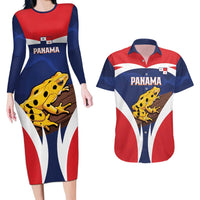 Panama Golden Frog Couples Matching Long Sleeve Bodycon Dress and Hawaiian Shirt Coat Of Arms - Sporty Style - Wonder Print Shop