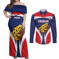 Panama Golden Frog Couples Matching Off Shoulder Maxi Dress and Long Sleeve Button Shirt Coat Of Arms - Sporty Style - Wonder Print Shop