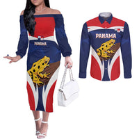 Panama Golden Frog Couples Matching Off The Shoulder Long Sleeve Dress and Long Sleeve Button Shirt Coat Of Arms - Sporty Style