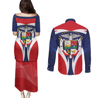 Panama Golden Frog Couples Matching Puletasi and Long Sleeve Button Shirt Coat Of Arms - Sporty Style - Wonder Print Shop